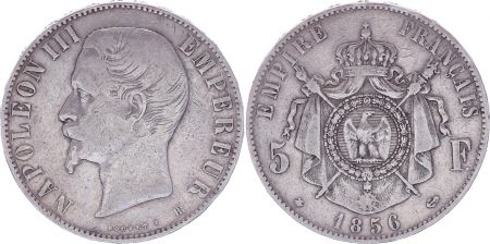 France 5 Francs Napoléon III - Tête nue - 1856 BB - Argent - TB - 2e ex.