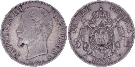 France 5 Francs Napoléon III - Tête nue - 1856 BB - Argent - TB+
