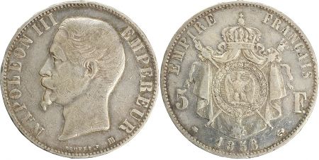 France 5 Francs Napoléon III - Tête nue - 1856 BB - Argent - TTB