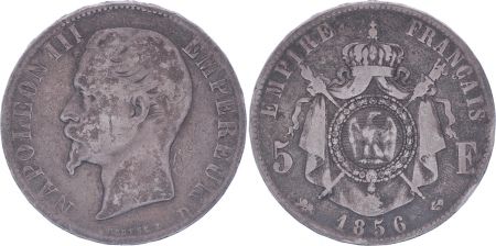 France 5 Francs Napoléon III - Tête nue - 1856 D - Argent - TB - 2e ex.
