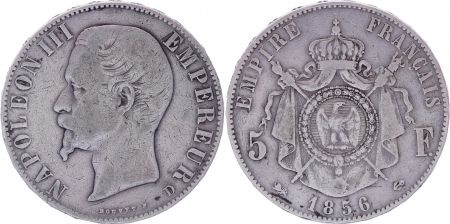 France 5 Francs Napoléon III - Tête nue - 1856 D - Argent - TB