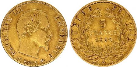 France 5 Francs Napoléon III - Tête nue - 1860 A