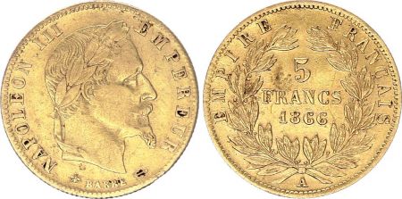 France 5 Francs Napoléon III - Tête nue - 1866 A - Or