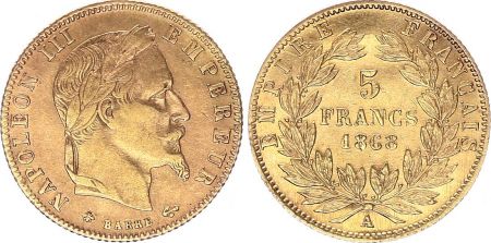 France 5 Francs Napoléon III - Tête nue - 1868 A - Or