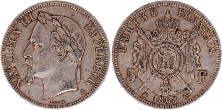 France 5 Francs Napoléon III Tête laurée 1868 A Paris