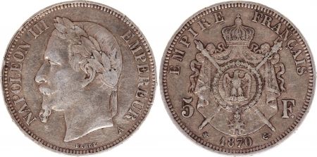 France 5 Francs Napoléon III Tête laurée 1870 A Paris