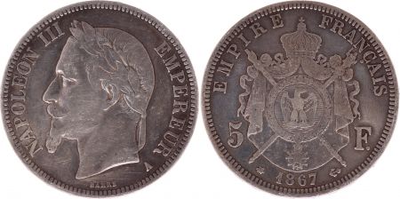 France 5 Francs Napoléon III TL 1867 A Paris