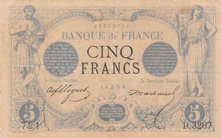 France 5 Francs Noir - 06-12-1873 Série D.3267