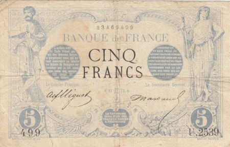 France 5 Francs Noir - 12-05-1873 Série U.2539 - TB