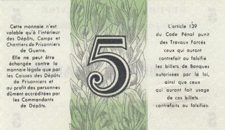 France 5 Francs Prisonniers de Guerre - 1945 Spécimen
