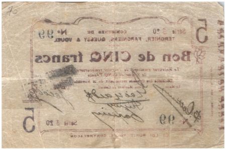 France 5 Francs Tergnier Fargnier Quessy Commune - 29/11/1914