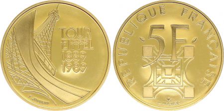 France 5 Francs Tour Eiffel - 1989 - Or - FDC