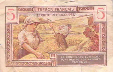 France 5 Francs Trésor Français - 1947 - Série A - B+