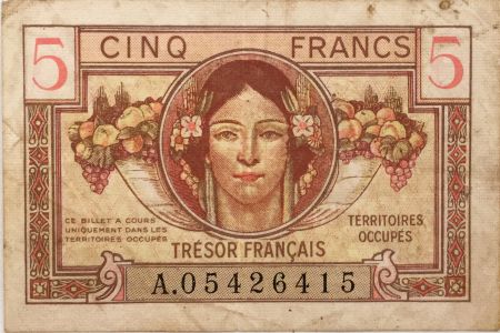 France 5 Francs Trésor Français - Territoires occupés 1947 - TB