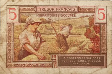 France 5 Francs Trésor Français - Territoires occupés 1947 - TB