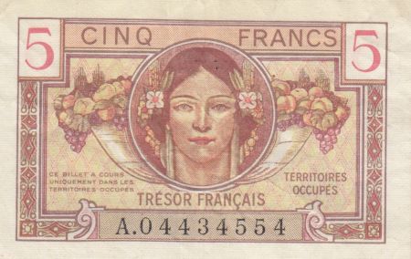 France 5 Francs Trésor Français - Territoires occupés 1947 - TTB