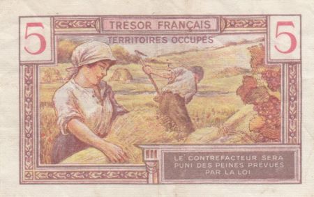 France 5 Francs Trésor Français - Territoires occupés 1947 - TTB
