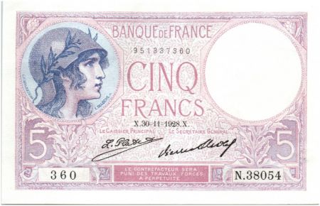 France 5 Francs Violet - 1928