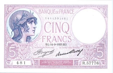 France 5 Francs Violet - 1933 - R.57776