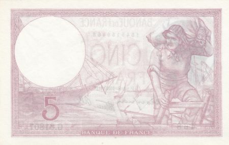 France 5 Francs Violet - 24-08-1939 -Série G.61807 - Neuf