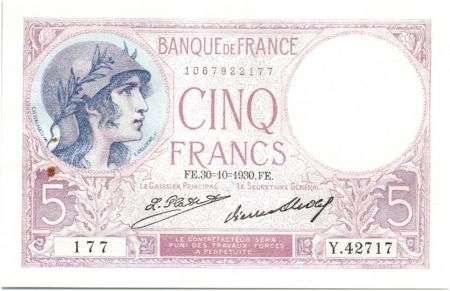 France 5 Francs Violet - 30-10-1930 Série Y.42717