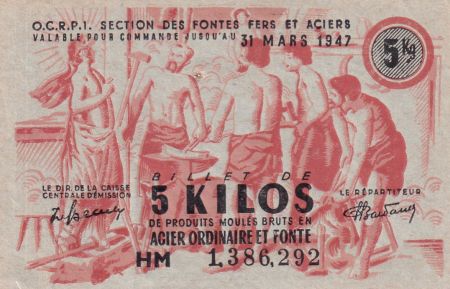 France 5 Kilo Acier Ordinaire et Fonte  - Section des Fontes Fers et Aciers - Série HM