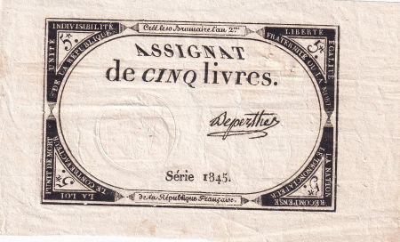 France 5 Livres  - 10 Brumaire An II (31-10-1793) - Sign Duperthe  - Série 1845 - L.171