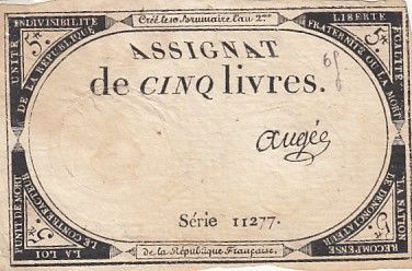 France 5 Livres - 10 Brumaire An II (31.10.1793) - Sign. Augée - Série 11277