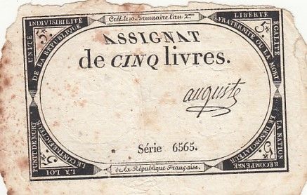France 5 Livres - 10 Brumaire An II (31.10.1793) - Sign. Auguste - Série 6565