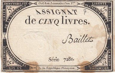 France 5 Livres - 10 Brumaire An II (31.10.1793) - Sign. Baillet - Série 7281