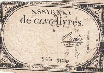France 5 Livres - 10 Brumaire An II (31.10.1793) - Sign. Berlioz - Série 9429