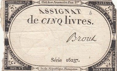 France 5 Livres - 10 Brumaire An II (31.10.1793) - Sign. Broul - Série 16237