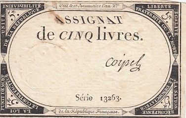 France 5 Livres - 10 Brumaire An II (31.10.1793) - Sign. Coipel - Série 13263