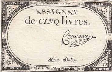 France 5 Livres - 10 Brumaire An II (31.10.1793) - Sign. Convieme - Série 28057