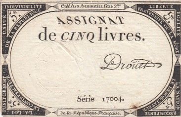 France 5 Livres - 10 Brumaire An II (31.10.1793) - Sign. Droüet - Série 17004