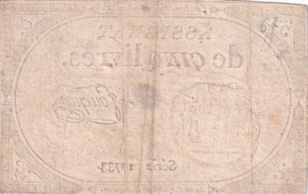 France 5 Livres - 10 Brumaire An II (31.10.1793) - Sign. Fouquet  - Série 17733