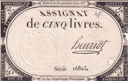 France 5 Livres - 10 Brumaire An II (31.10.1793) - Sign. Henriot - Série 16825