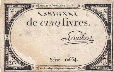 France 5 Livres - 10 Brumaire An II (31.10.1793) - Sign. Lambert - Série 12664