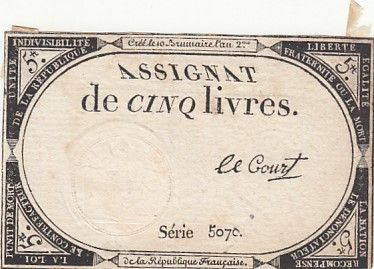 France 5 Livres - 10 Brumaire An II (31.10.1793) - Sign. Le Court - Série 5070