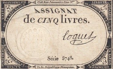 France 5 Livres - 10 Brumaire An II (31.10.1793) - Sign. Loquet - Série 5748