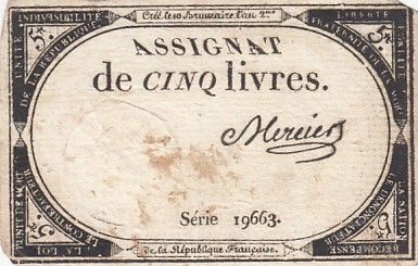 France 5 Livres - 10 Brumaire An II (31.10.1793) - Sign. Mercier - Série 19663