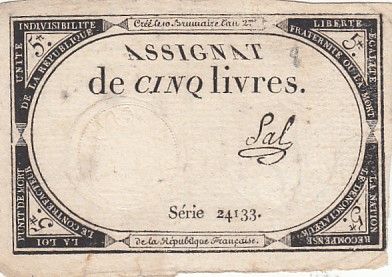 France 5 Livres - 10 Brumaire An II (31.10.1793) - Sign. Sal - Série 24133