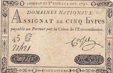 France 5 Livres - 1er Novembre 1791 - Sign. Corsel - Série 45G