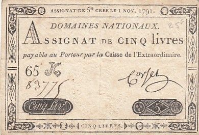 France 5 Livres - 1er Novembre 1791 - Sign. Corsel - Série 65K