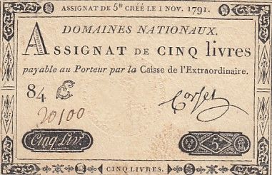 France 5 Livres - 1er Novembre 1791 - Sign. Corsel - Série 84E
