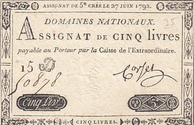 France 5 Livres - 27 Juin 1792 - Sign. Corsel - Série 15D