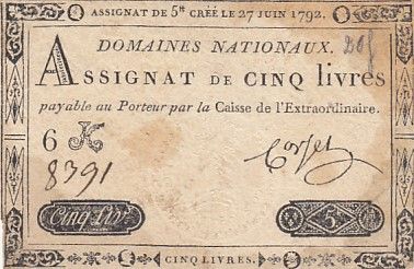 France 5 Livres - 27 Juin 1792 - Sign. Corsel - Série 6K