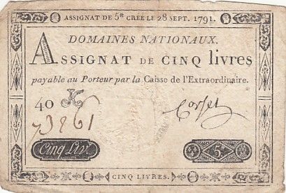 France 5 Livres - 28 Septembre 1791 - Sign. Corsel - Série 40K