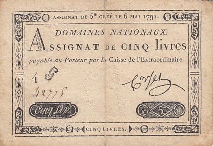 France 5 Livres - 6 Mai 1791 - Sign. Corsel - Série 4F