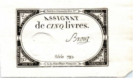 France 5 Livres 10 Brumaire An II (31-10-1793) - Sign. Brouz